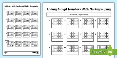Adding 4 Digit Numbers Without Regrouping (teacher made).